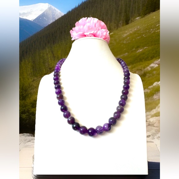 Elegant Earth Mined Graduated Natural Dark Amethyst Gemstone Necklace 367carats - Picture 1 of 10